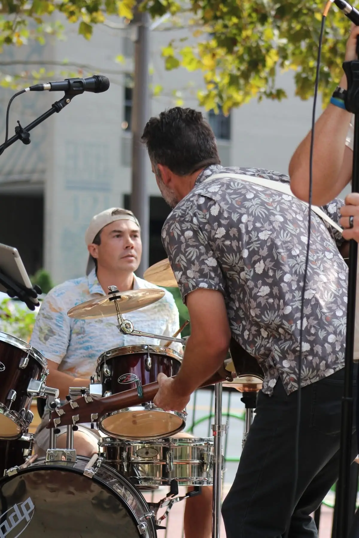 Drums and vocals during a live set